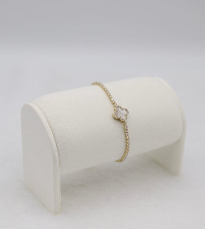 Gold Clover Adjustable CZ Bracelet