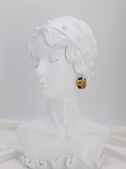 Black Enamel Gold Huggie Hoop Earrings – Sleek Modern Mini Hoops