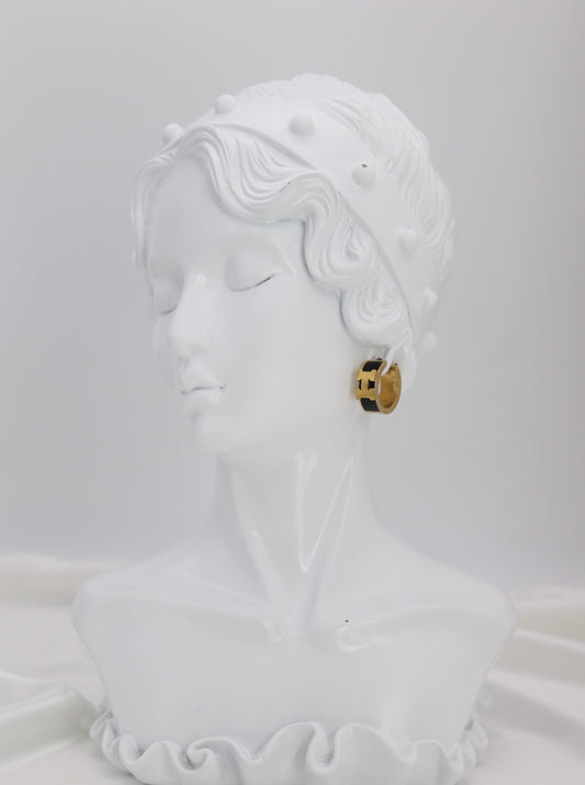 Black Enamel Gold Huggie Hoop Earrings – Sleek Modern Mini Hoops
