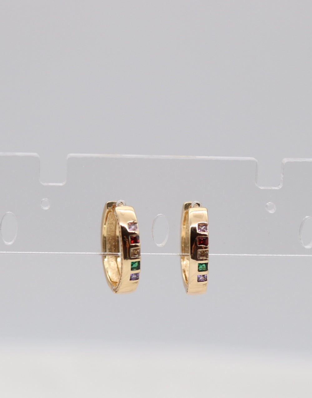 Rainbow Gemstone Huggie Hoop Earrings – Gold Multi-Color Crystal Hoops