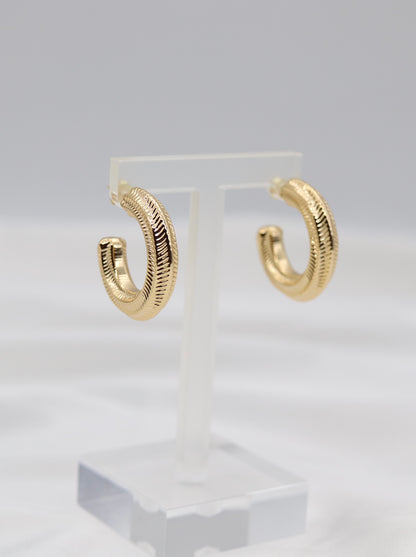 Etched Horizon Gold Hoop Earrings