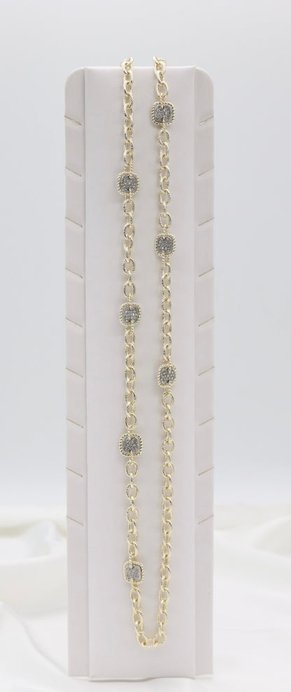 Gold Crystal Cushion Station Necklace