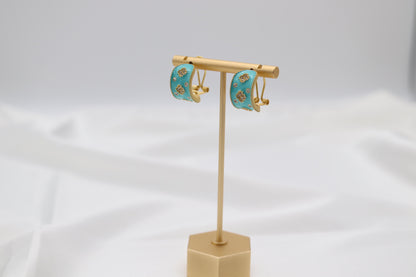 Turquoise Enamel CZ Huggie Earrings