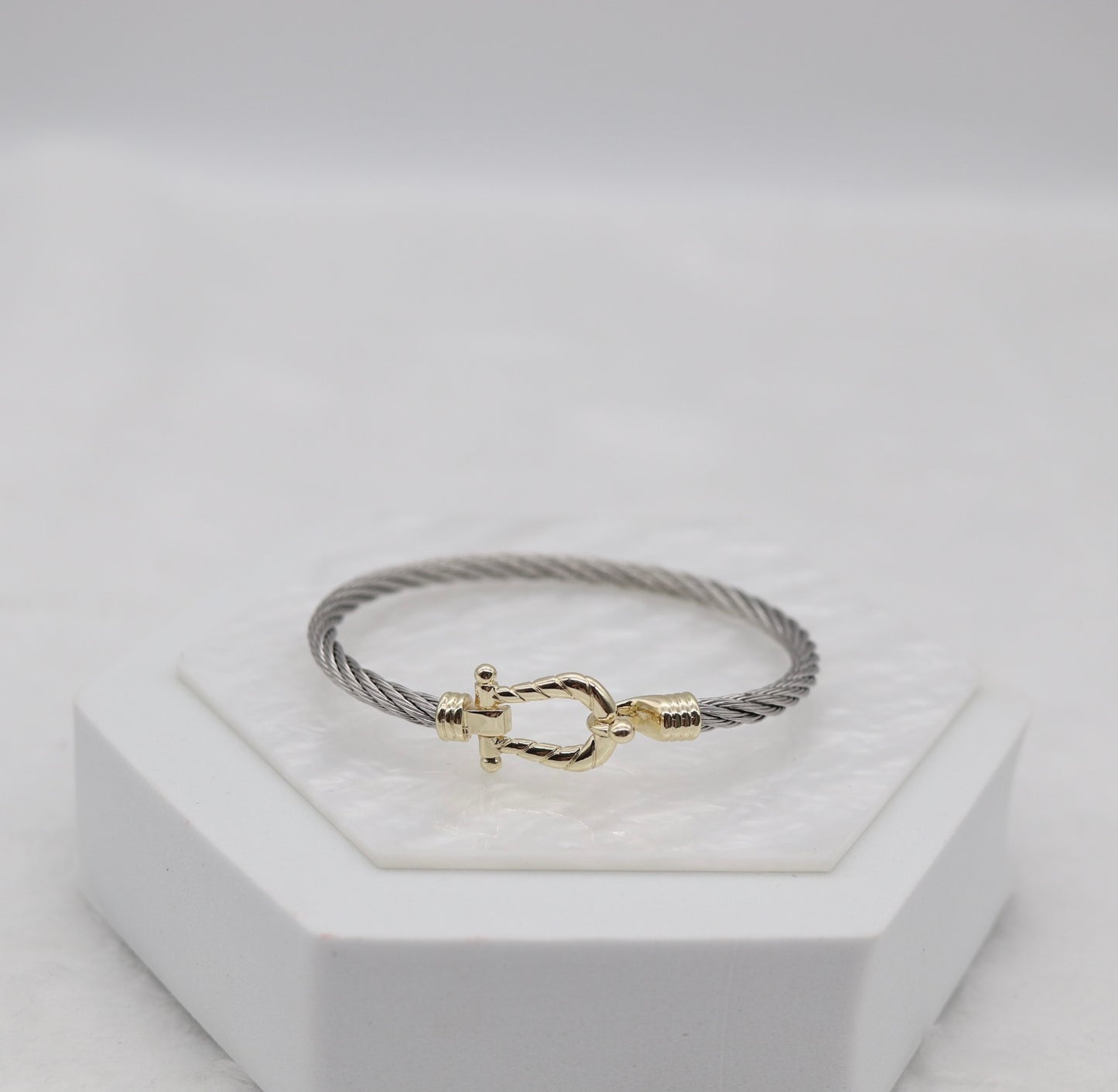 Two-Tone Cable Bracelet with Gold Anchor Clasp