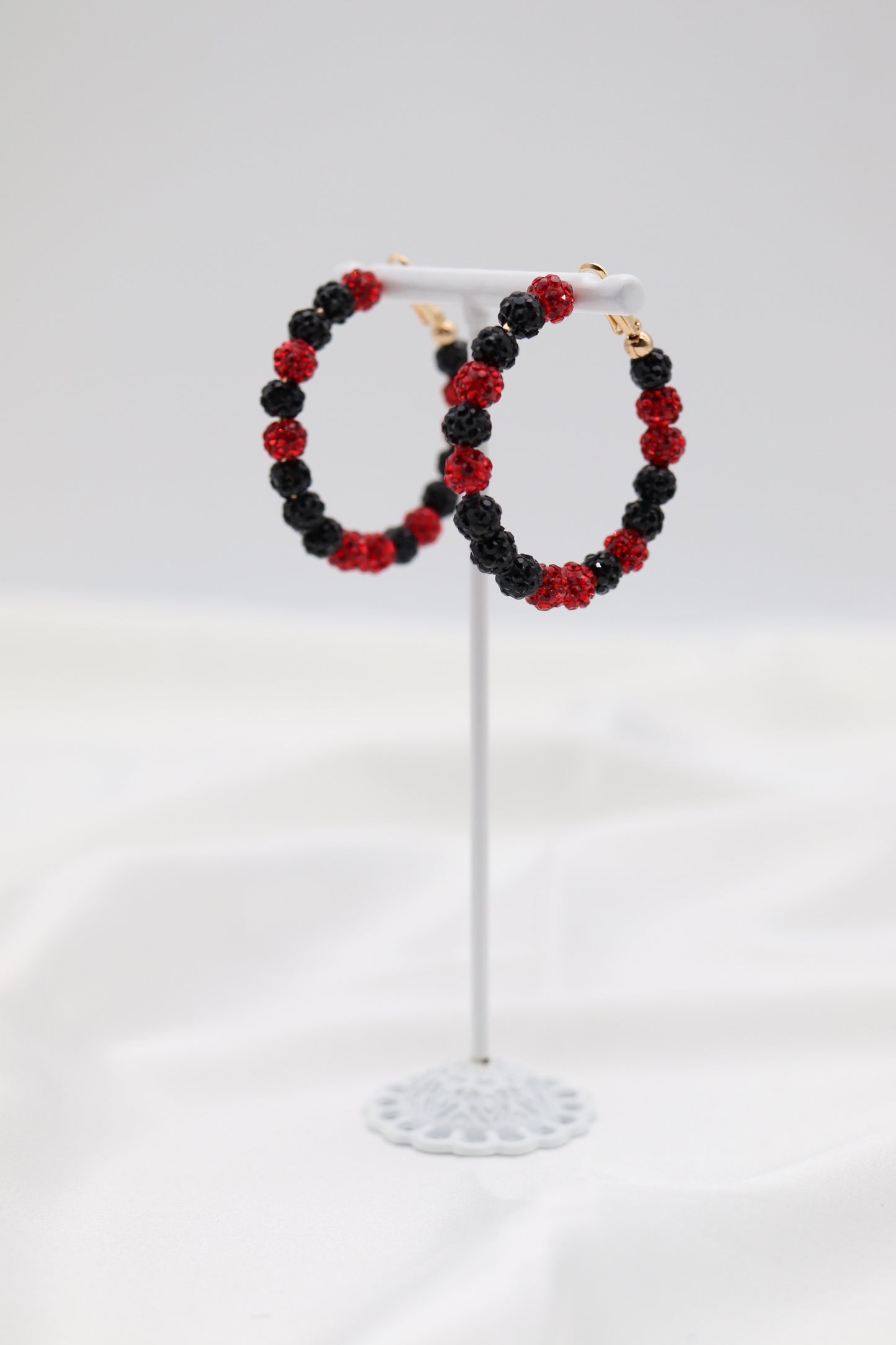 Black and Red Paveball Gameday Hoop Earring