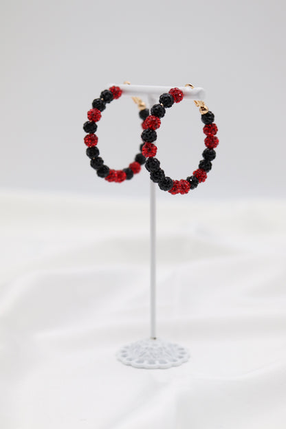 Black and Red Paveball Gameday Hoop Earring