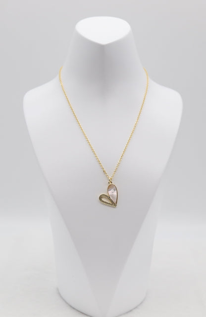 Mother of Pearl Heart Necklace – Gold Tone Elegance