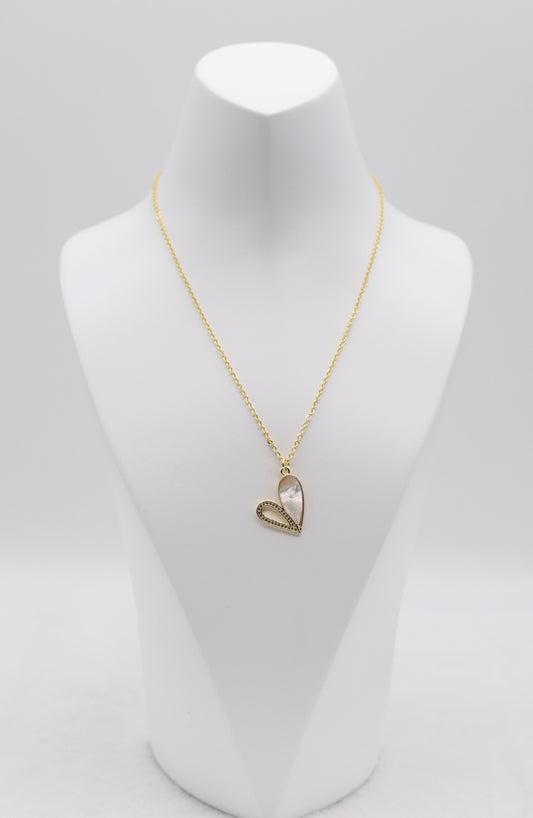 Mother of Pearl Heart Necklace – Gold Tone Elegance