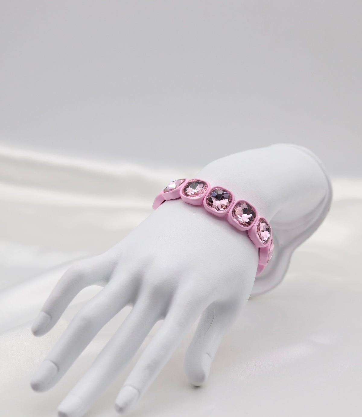 Pink Crystal Cushion-Cut Stretch Statement Bracelet