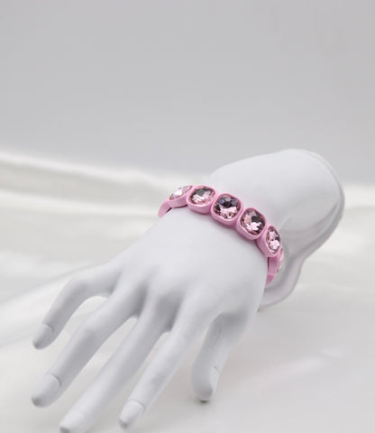 Pink Crystal Cushion-Cut Stretch Statement Bracelet