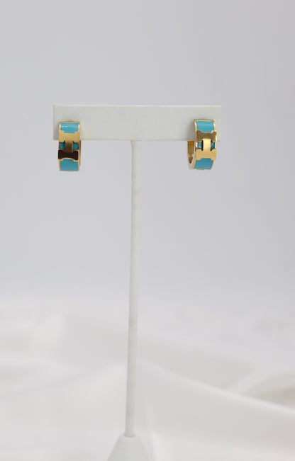 Turquoise Enamel Gold Huggie Hoop Earrings – Bold Modern Statement