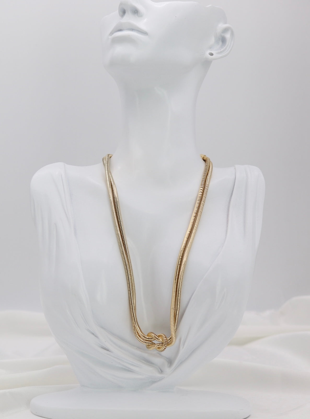 Gold Tone Double Snake Chain Knot Necklace – Modern Statement Collar