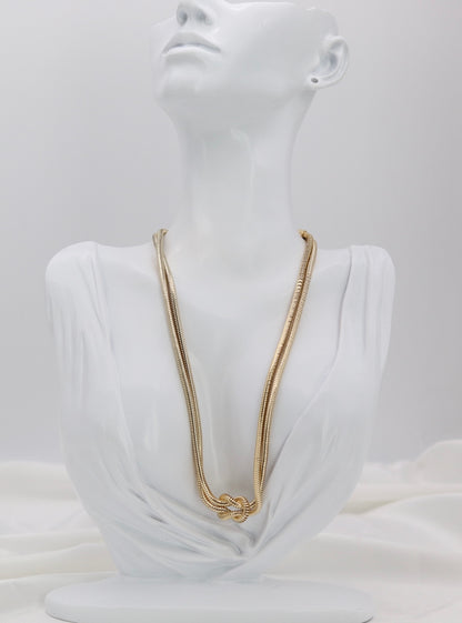 Gold Tone Double Snake Chain Knot Necklace – Modern Statement Collar