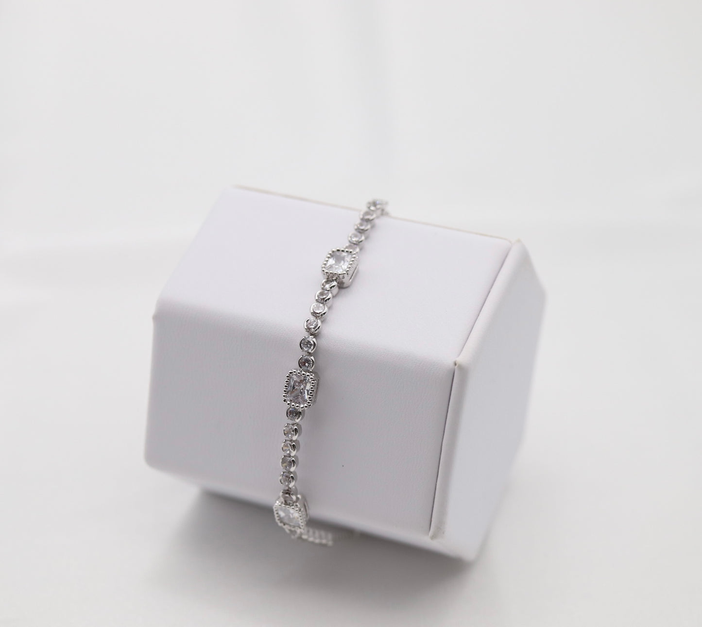 CZ Square and Round Silver Tennis Bracelet