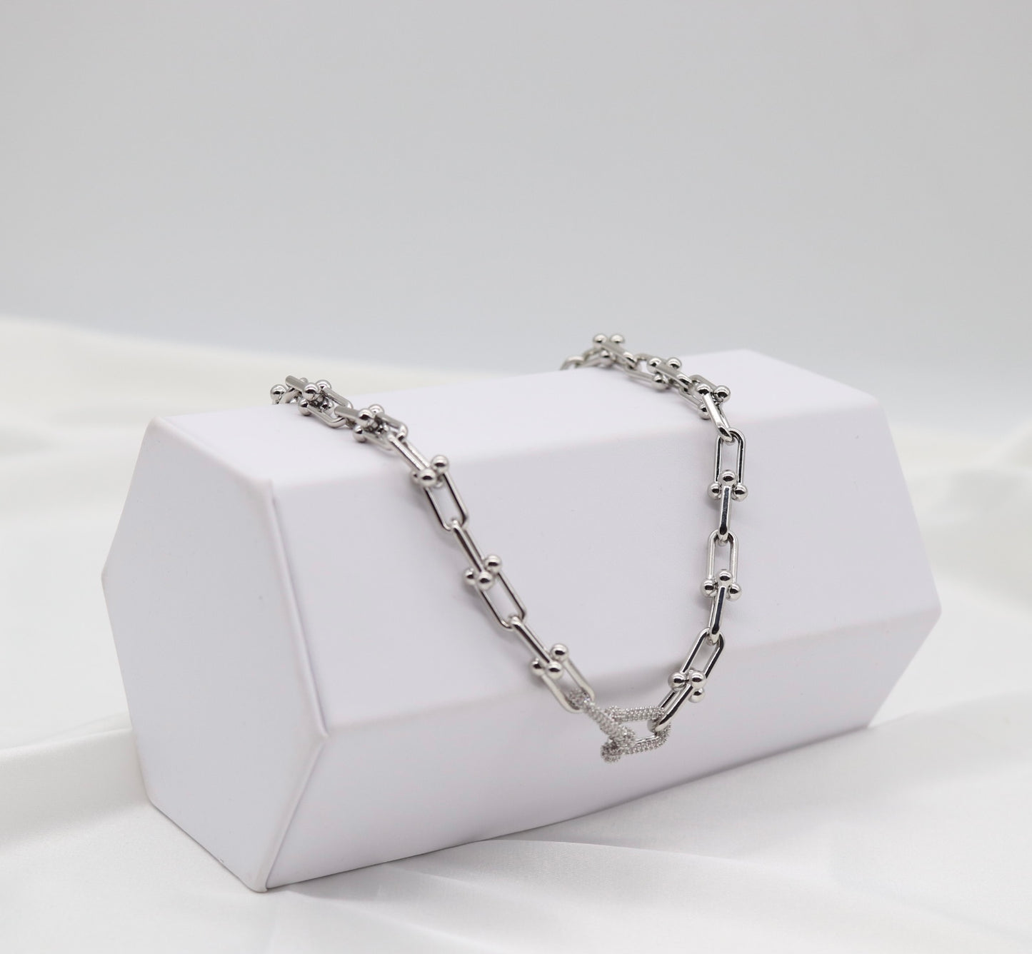 Silver Pavé Link Chain Necklace