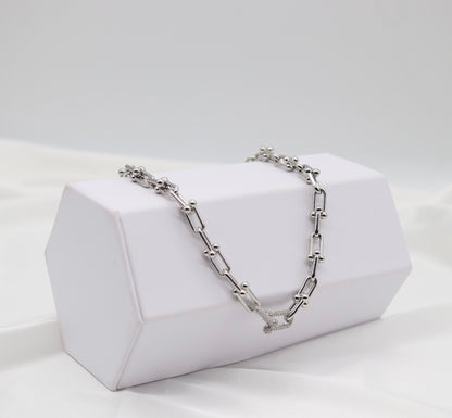 Silver Pavé Link Chain Necklace