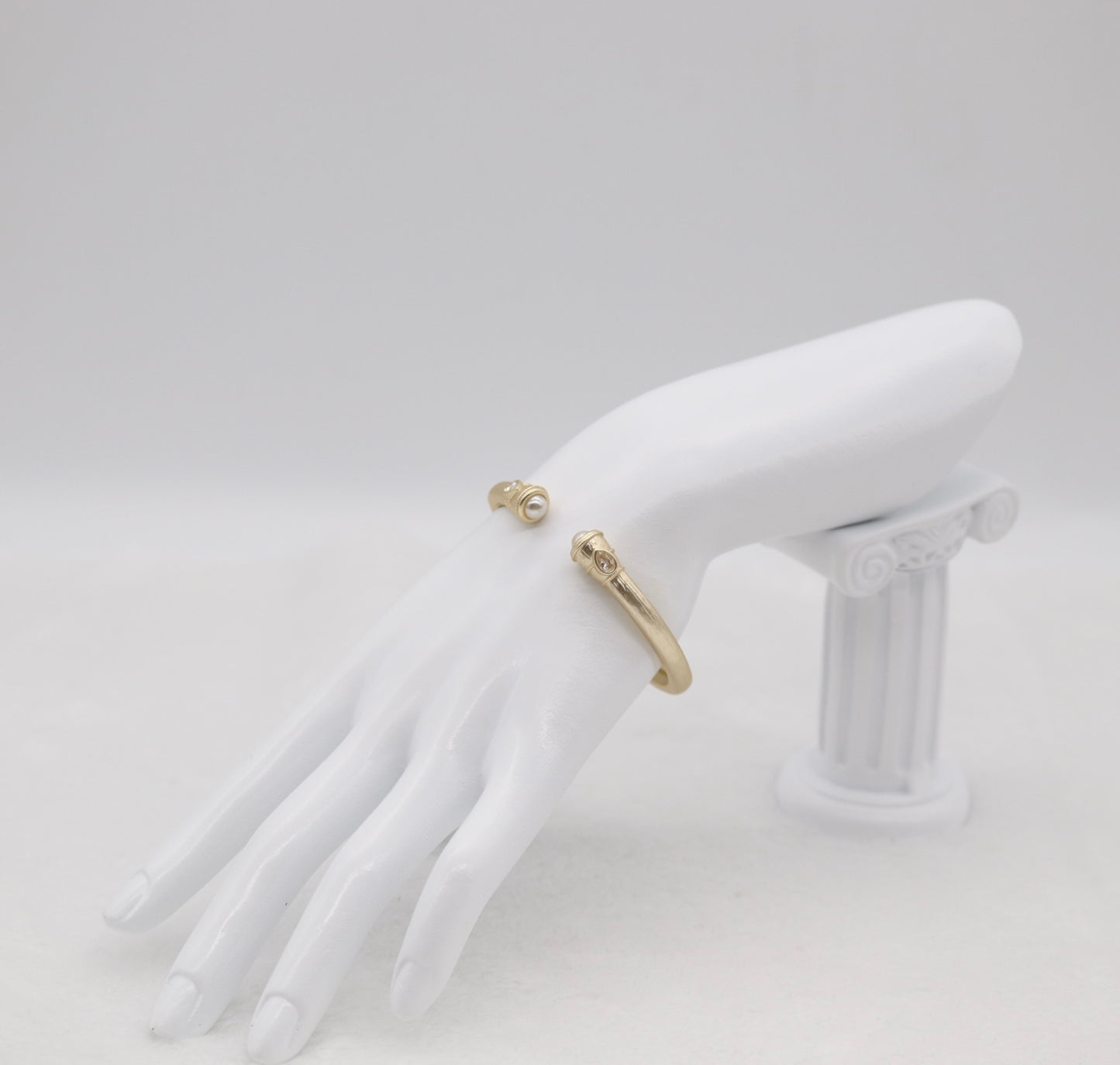 Gold-Tone Cuff Bracelet with Pearl and Crystal Endcaps