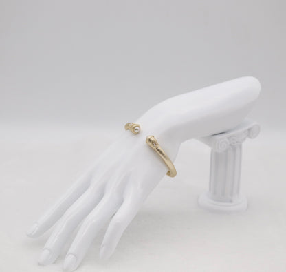 Gold-Tone Cuff Bracelet with Pearl and Crystal Endcaps