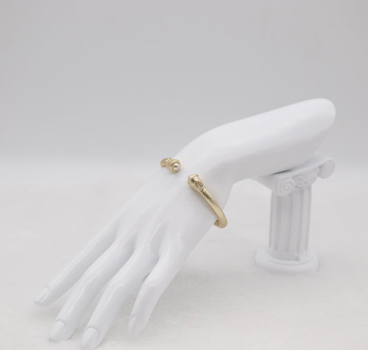 Gold-Tone Cuff Bracelet with Pearl and Crystal Endcaps