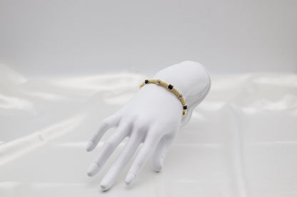 Black Enamel & Crystal Gold Beaded Bangle Bracelet | Elegant Stackable Bracelet for Women