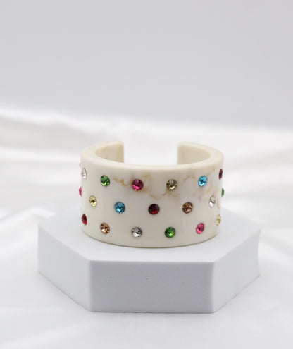 Ivory Marble Multicolor Crystal Acrylic Cuff Bracelet
