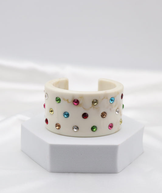 Ivory Marble Multicolor Crystal Acrylic Cuff Bracelet