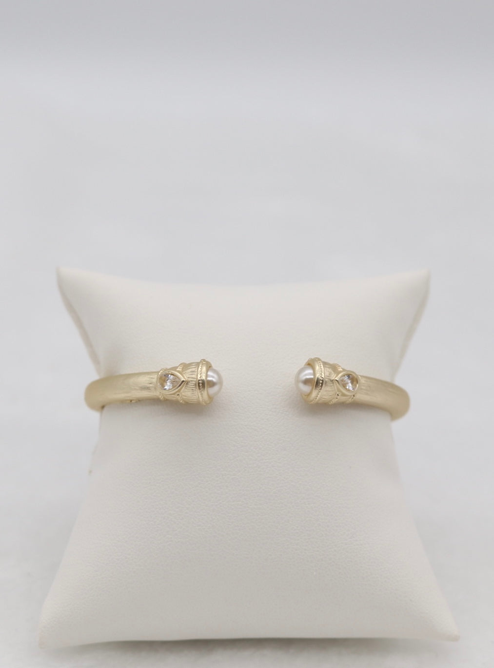 Gold-Tone Cuff Bracelet with Pearl and Crystal Endcaps