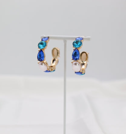 Blue Glass Stone Hoop Earring