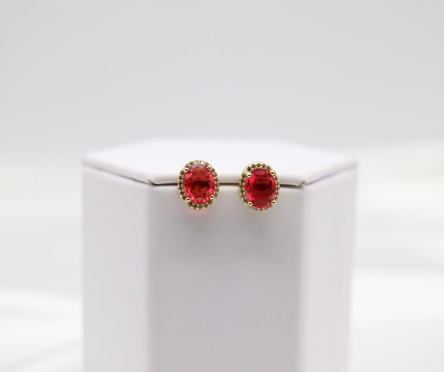 Ruby Red Cubic Zirconia Gold Post Style Earrings