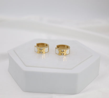 White Enamel Gold Huggie Hoop Earrings – Classic Modern Mini Hoops