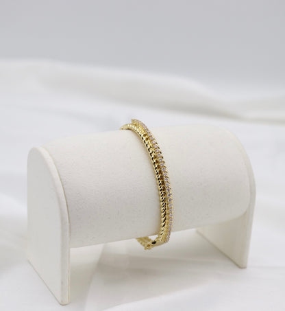 Gold Pavé Rope Bangle Bracelet – Timeless Elegance