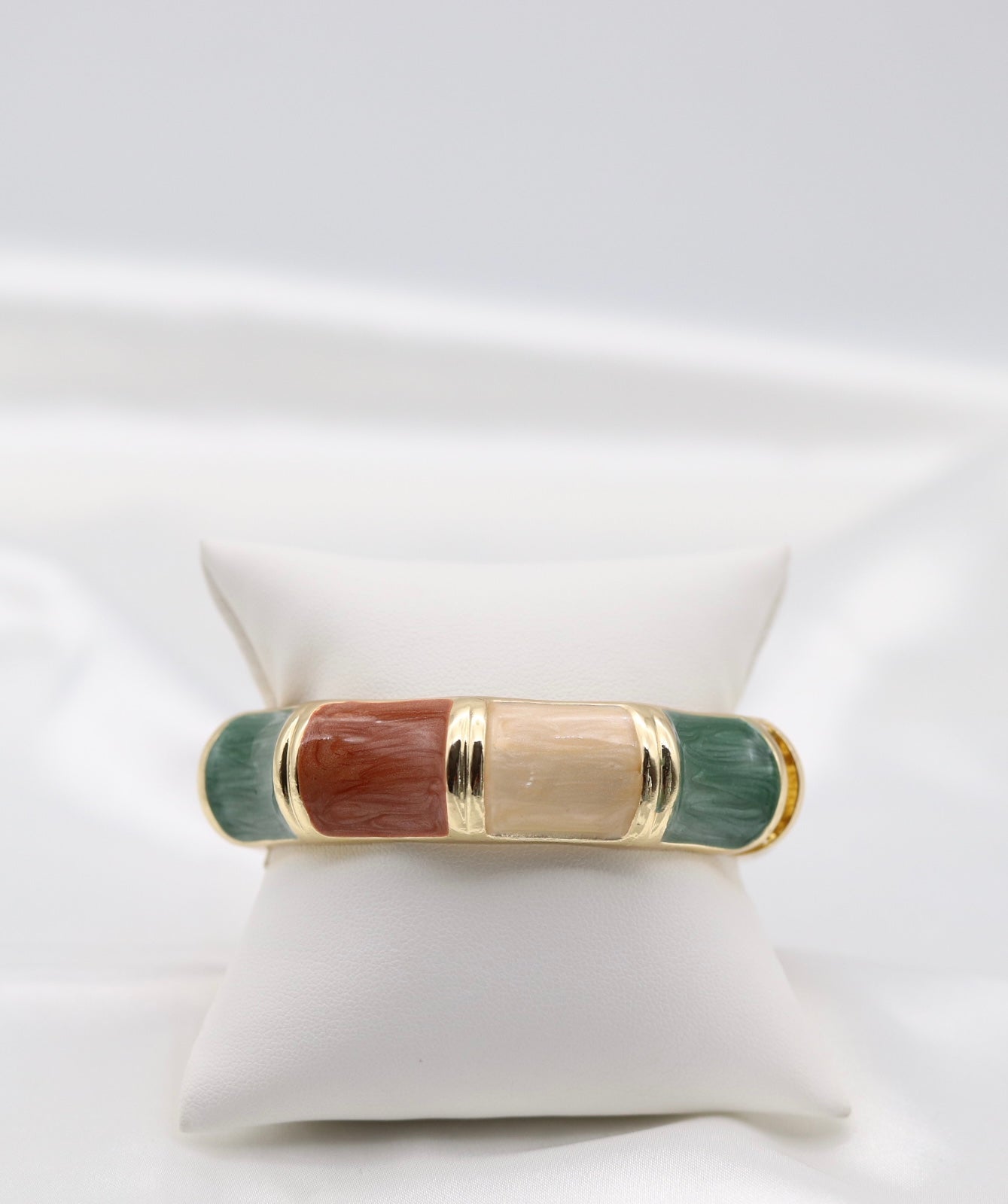 Gold Earth-Tone Multi-Color Enamel Hinged Bangle Bracelet