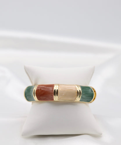 Gold Earth-Tone Multi-Color Enamel Hinged Bangle Bracelet