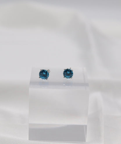 Teal Blue Crystal Stud Earrings – Small Round Solitaire Studs