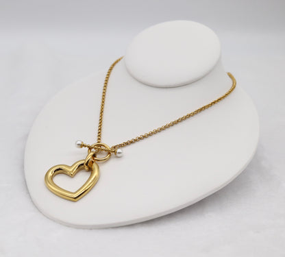 Gold Heart Pendant Necklace with Pearl Accents