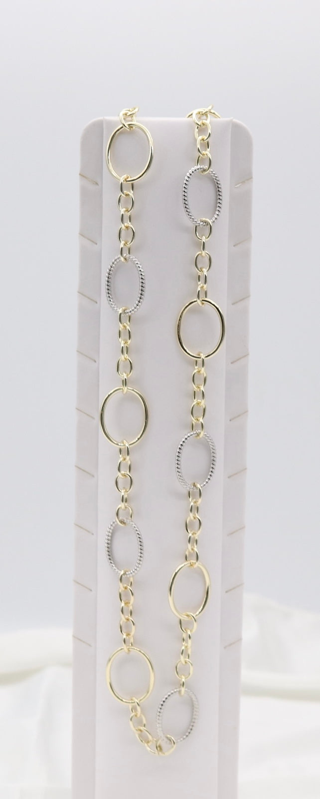 Gold & Silver Oval Link Chain Necklace – Textured Mixed Metal