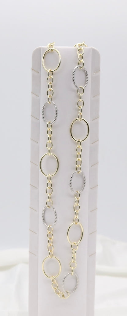 Gold & Silver Oval Link Chain Necklace – Textured Mixed Metal