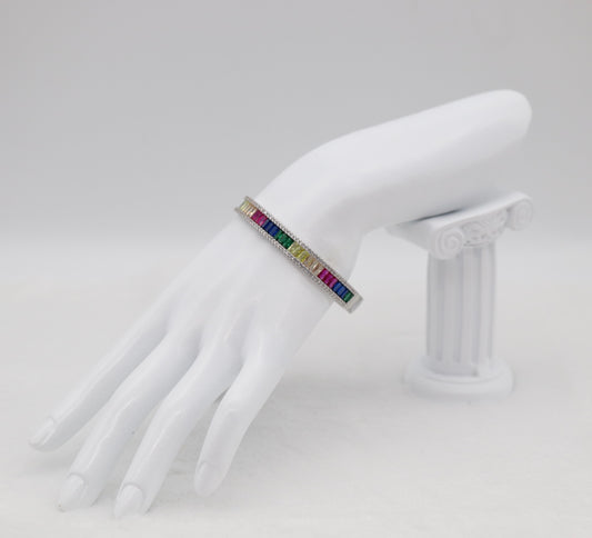 Multicolor Baguette Stone Bangle Bracelet – Colorful Sparkling Jewelry for Women