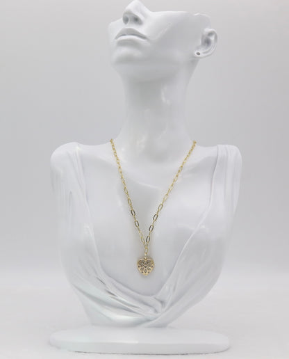 Gold Heart Pendant Necklace – Geometric Crystal Pattern