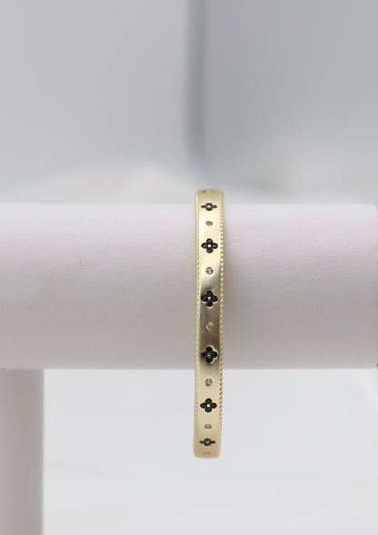 Black Clover Station Hinged Bangle Bracelet in Gold