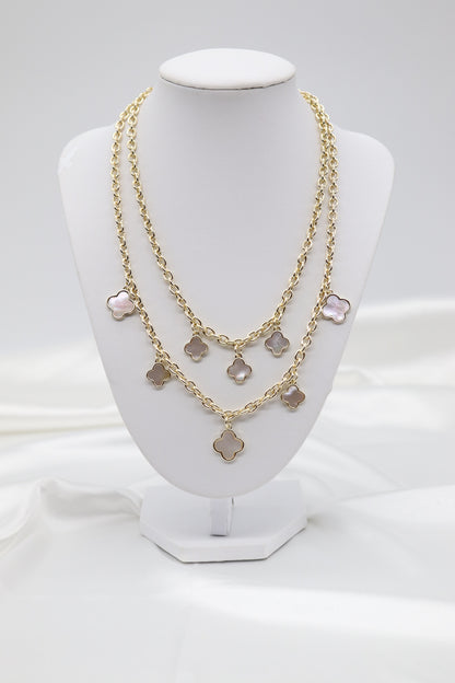 Multi Layered Clover Necklace - Pearl Clover Design