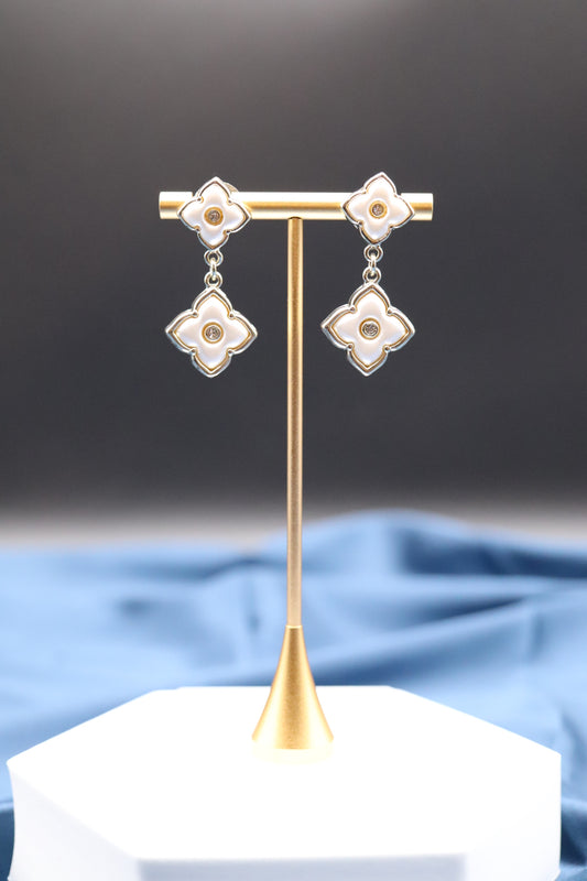 Dangling Gold Pearl Clover Earrings