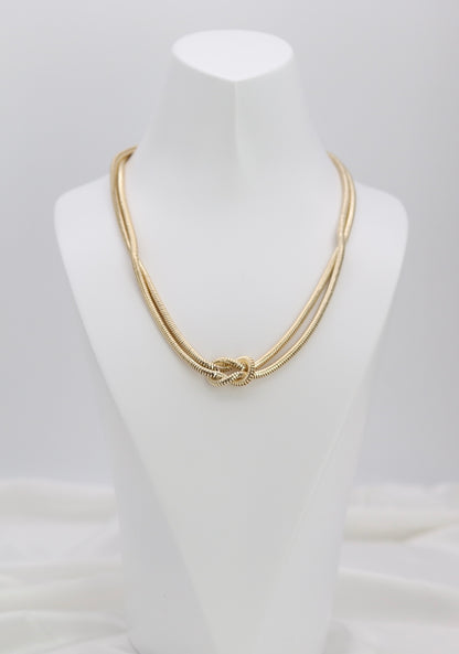 Gold Tone Double Snake Chain Knot Necklace – Modern Statement Collar