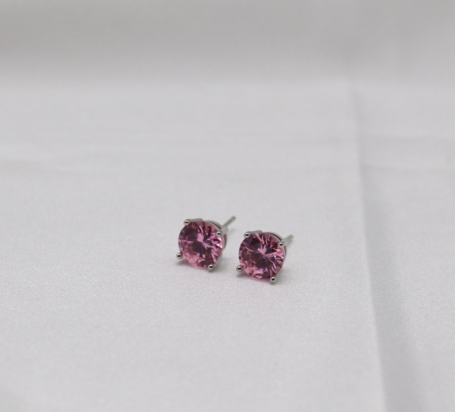 Blush Pink Crystal Stud Earrings – Classic Round Solitaire Studs