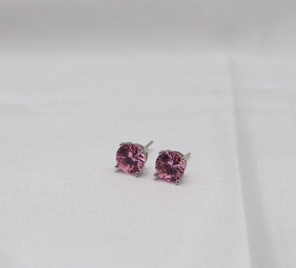 Blush Pink Crystal Stud Earrings – Classic Round Solitaire Studs