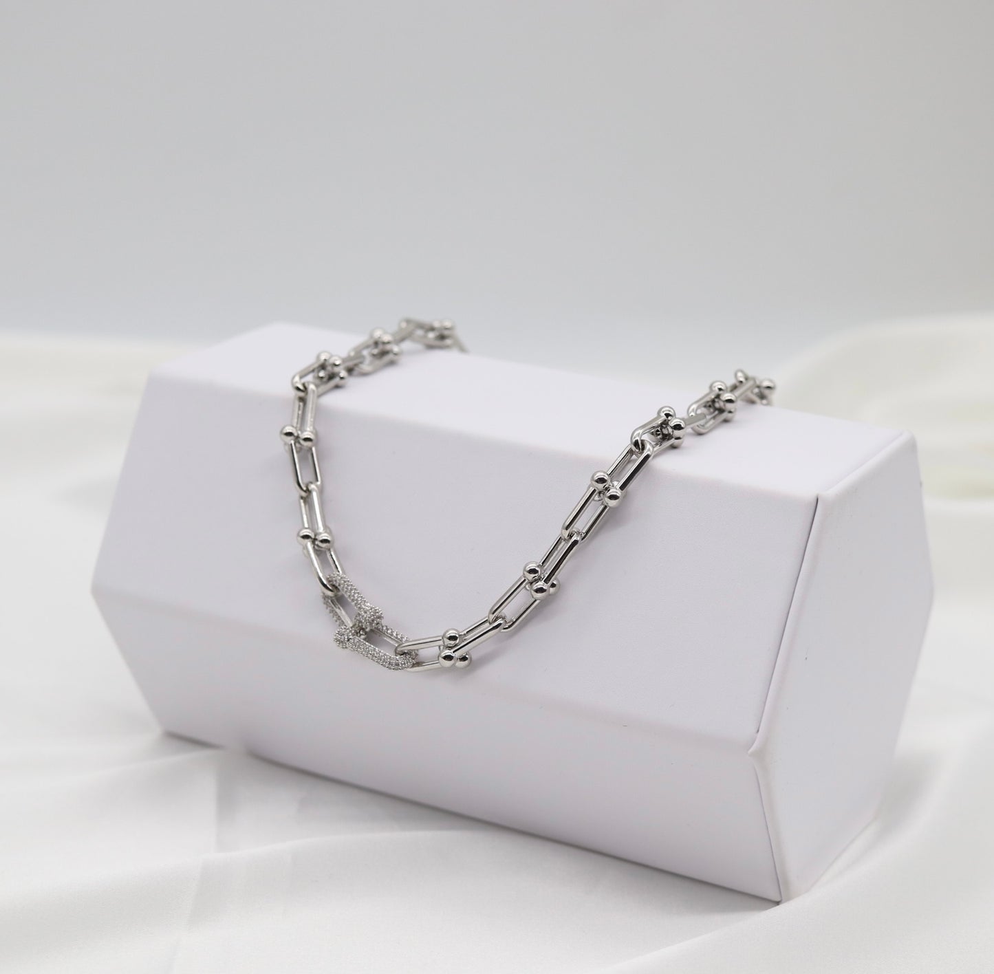 Silver Pavé Link Chain Necklace