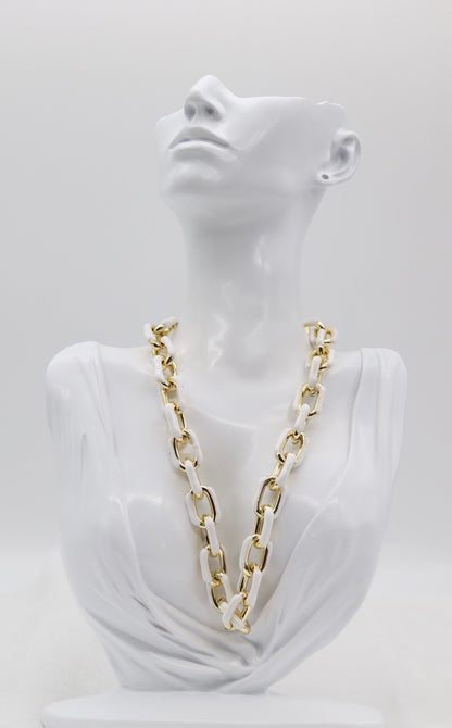 Chic Gold and White Link Statement Necklace