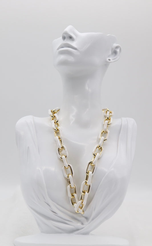 Chic Gold and White Link Statement Necklace