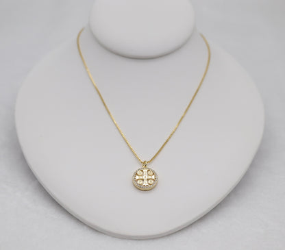 Gold Cross Medallion Necklace – Crystal Accent Round Pendant