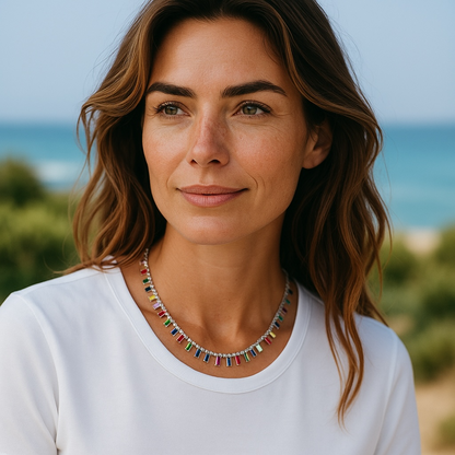 Rainbow Baguette-Cut CZ Choker Necklace